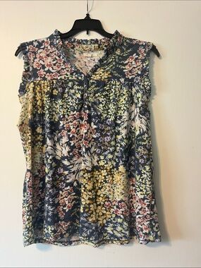Maurices Navy Floral Ruffle Sleeveless Too